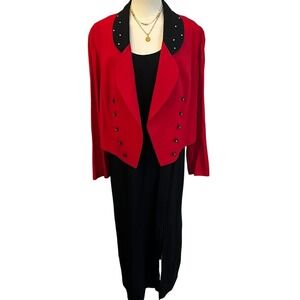 Vintage 2 Piece Dress Set Plus Size 22W Red Jacket Black Maxi Formal